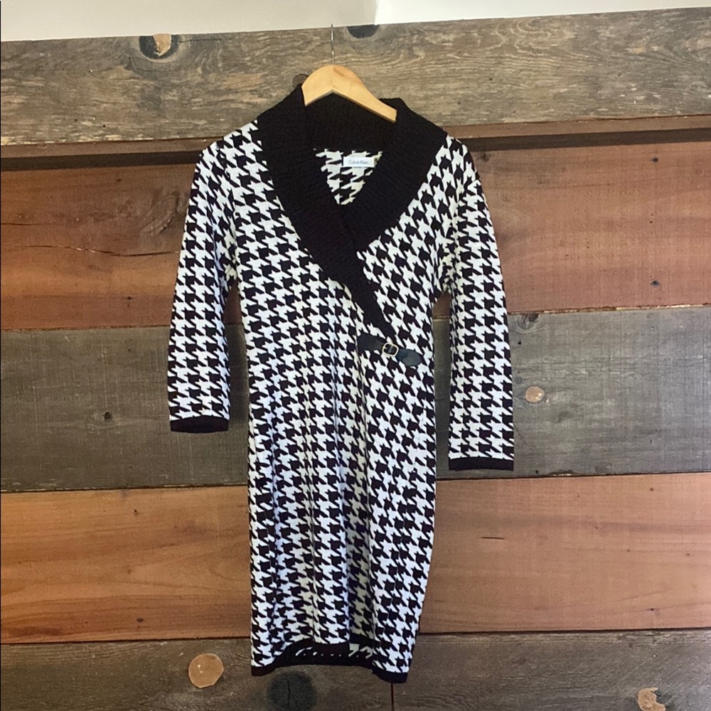 Calvin Klein Black and White Houndstooth Dress
